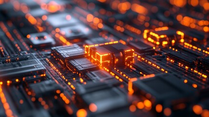 Obraz premium Abstract glowing circuit board with a futuristic design, representing technology and innovation.