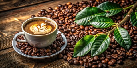 Fototapeta premium Elevate your brand with this vector coffee cup design, featuring intricate coffee branch elements, perfect for marketing and showcasing your unique cafe or coffee shop identity.