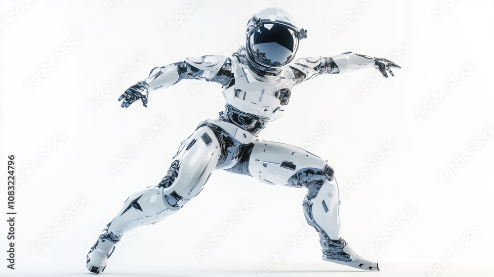 Leinwandbilder A futuristic humanoid robot in a dynamic pose, designed for space exploration.