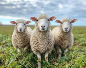 Fototapeta premium A farm using sheep for natural weed control, Sustainable Livestock, Integrated and balanced