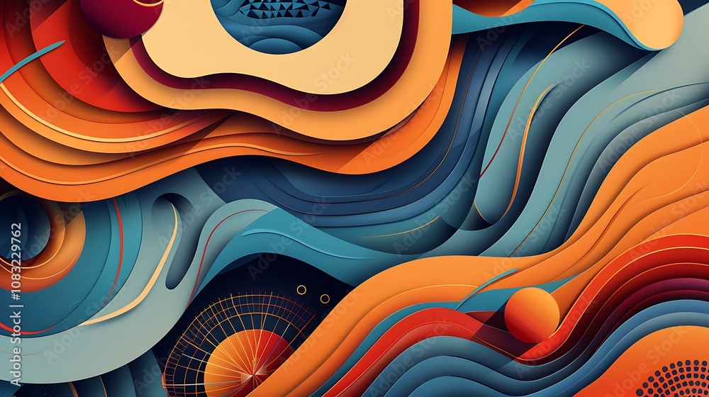 Poster abstract paper art with layered shapes and bold colors.