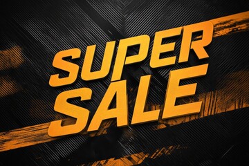 Bold “Super Sale” graphic with dynamic orange accents on a black textured background symbolizing power urgency and high impact sales promotions