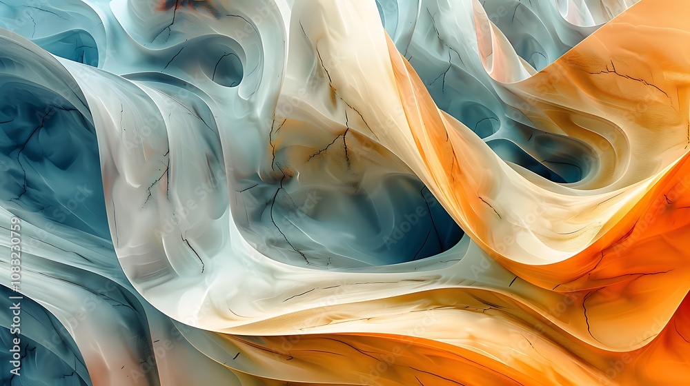 Poster abstract background with flowing curves and swirls, digital art with a vibrant color scheme.