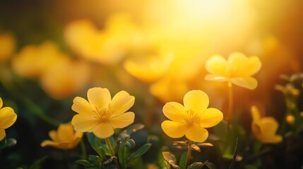 Fototapeta premium A close-up shot of vibrant yellow flowers bathed in warm sunlight.