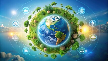 A Globe Surrounded by Lush Greenery and Connected by a Network of Abstract Symbols Representing the Interconnectedness of Our Planet