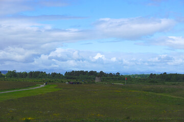 Tourists visit the site of the Battle of Culloden (1746), east of Inverness in the Highlands of Scotland. The battlefield has been preserved as an historic site.