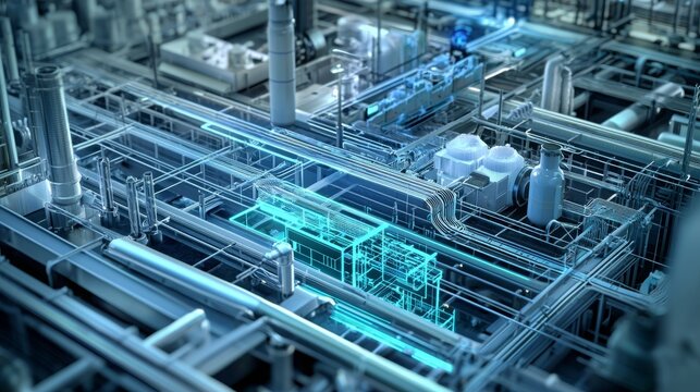 Industrial Facility with Complex Pipe Networks and Advanced Technology, Showcasing Modern Engineering and Innovation in Factory Operations