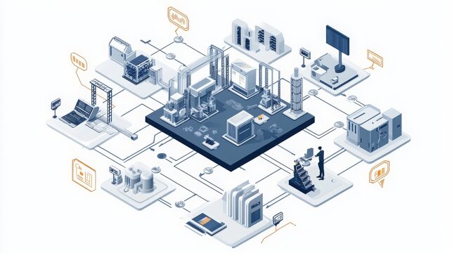 Modern Digital Infrastructure with Automated Systems and Flow of Information Representing Smart Technology in Business Operations and Communication Networks