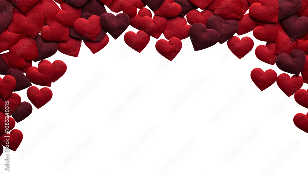 Wall mural red hearts border frame isolated on transparent background cutout