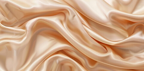 Obraz premium A beige soft fabric background, with a satin texture, provides an elegant and wavy cloth backdrop for design and decoration.