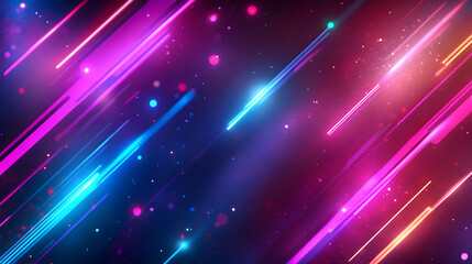 Abstract Background with Neon Glowing Lines,  Pink and Blue Lights, and Bokeh Effects