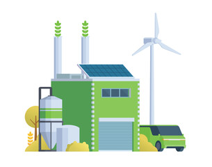 Fototapeta premium Green sustainable factory building vector illustration, flat style element for city and industry illustration 