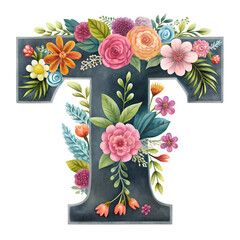 Vintage Floral  Letter  on white background