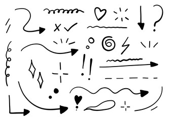 sketch underline, emphasis, line shape set. hand drawn swirl, swoosh, love, speech bubble