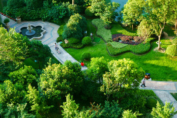 Fototapeta premium Chinese residential area leisure garden, beautiful living environment.