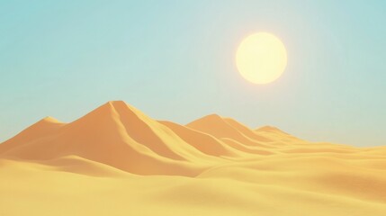 Fototapeta premium A desert landscape with towering sand dunes under a blazing sun, Desert scene, Minimalist style