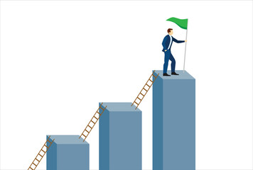 Step to grow business, ladder of success, progress, improvement or development to achieve goal, growth journey, career path concept, businessman climb up ladder step by step on graph to achieve goal.