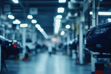 Modern Automotive Service Center, Abstract Blurry View with Focused Lighting