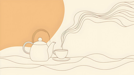 Minimalist Line Drawing of a Kettle Pouring Tea