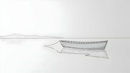 Minimalist Line Drawing of a Tranquil Lake Scene