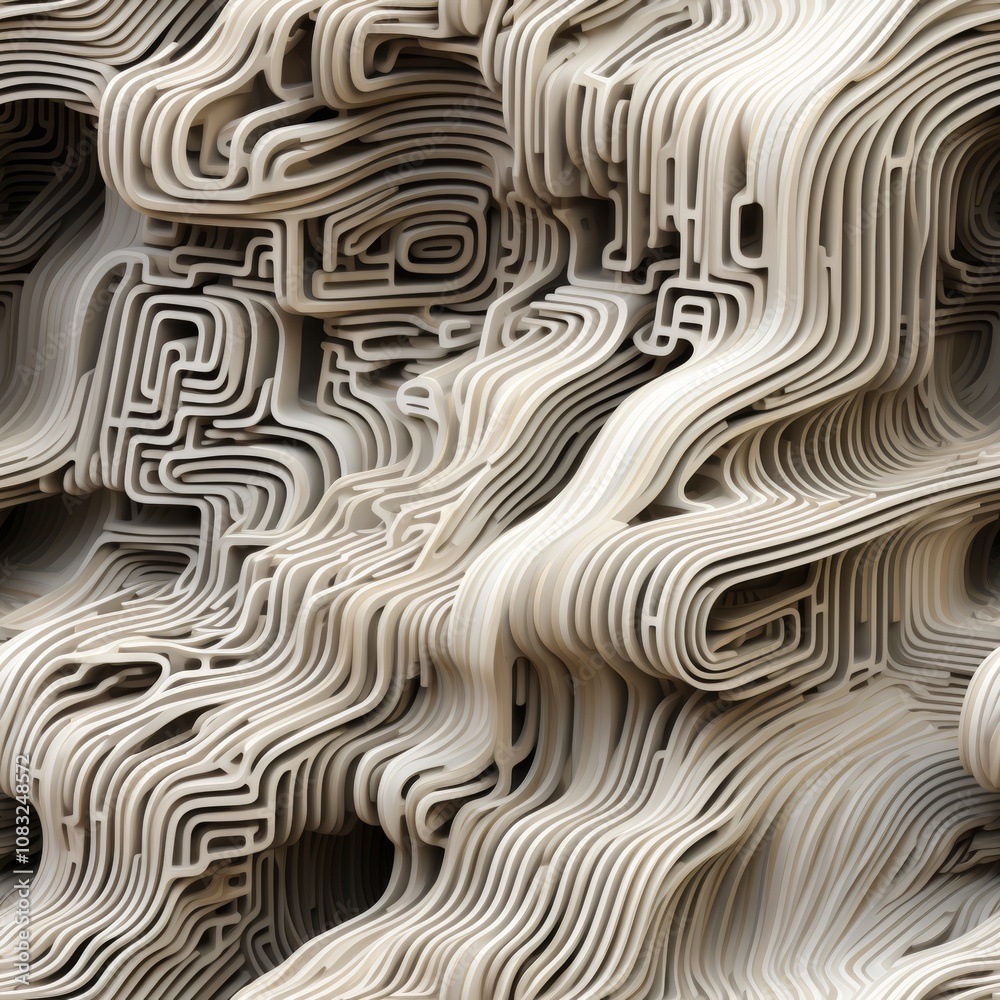 Poster intricate patterns of flowing lines form an abstract design, showcasing layered materials that resem