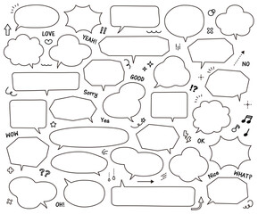 Obraz premium 吹き出しとアイコンのイラストセット 素材 見出し 飾り罫 ふきだし バリエーション あしらい 線