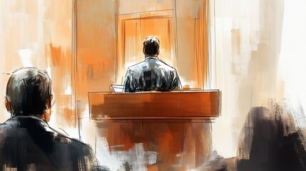 Fototapeta premium A man stands at a podium speaking to an audience.