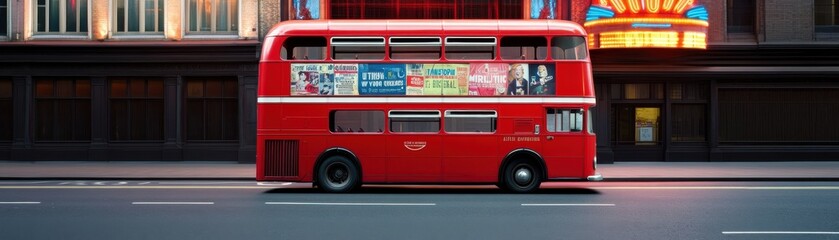 A classic red double-decker bus in a city street setting.
