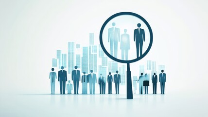 A group of people under a magnifying glass representing analysis.