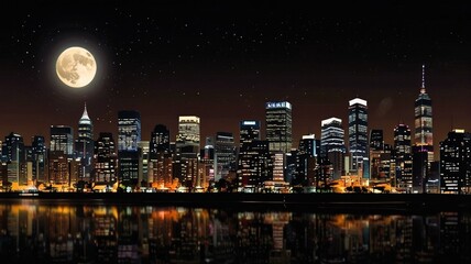 Naklejka premium cityscape view, lanscape night, city skyline at night