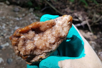 Beautiful quartz druse with chalcedony found in a geological hike, rockhounding. Russia