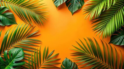 Naklejka premium Tropical Leaf Frame Surrounding a Vibrant Orange Background