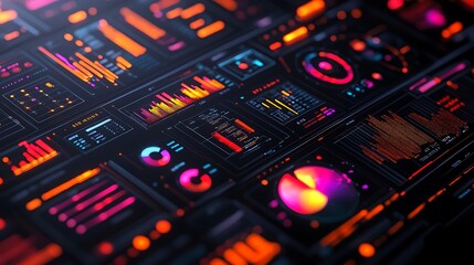 Obraz premium Data visualization display digital workspace infographic high-tech environment close-up view data analysis concept