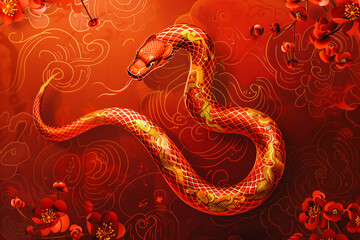 Obraz premium Happy Chinese new year 2025 Zodiac sign, year of the Snake