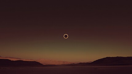 A minimalist photograph of a lunar eclipse over a desert landscape, Eclipse scene, Minimalist style