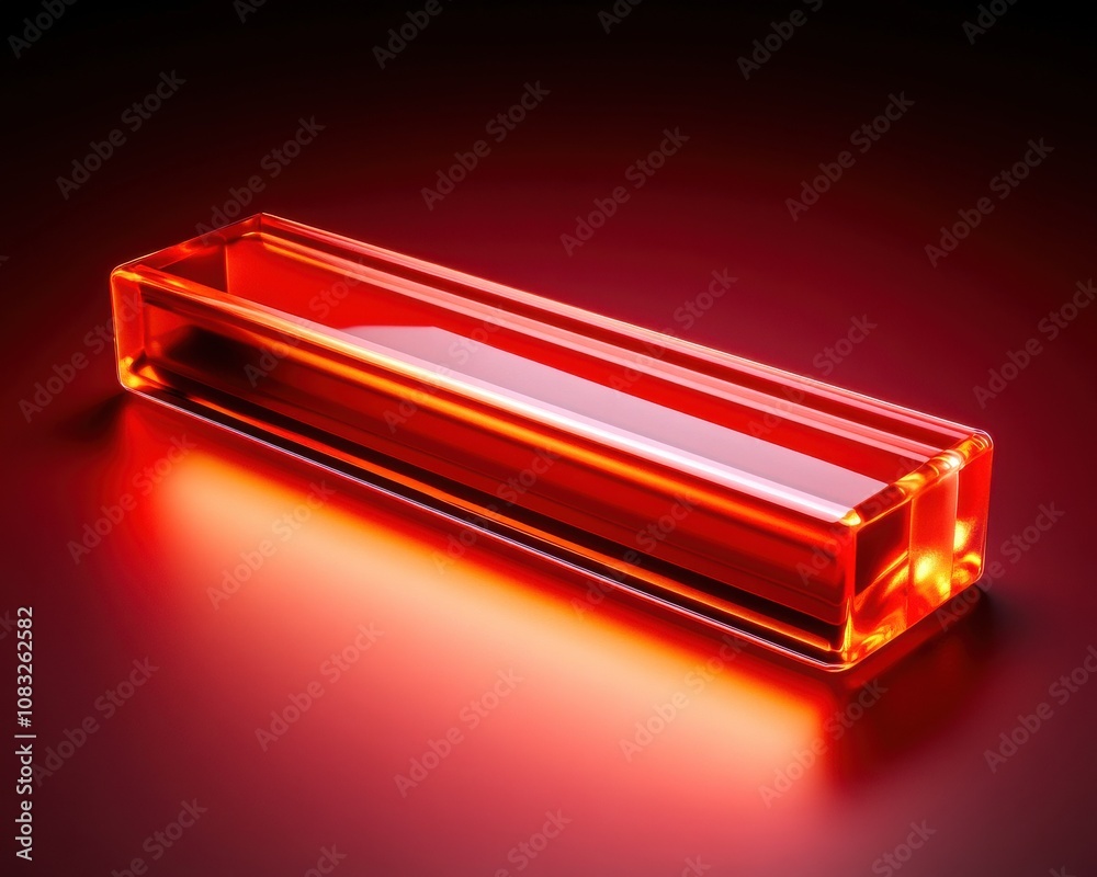Poster A sleek, luminous red rectangular object glows softly against a dark background, showcasing its transparency and modern design.