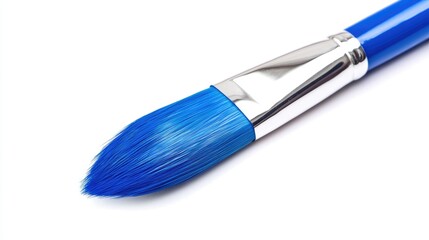 Fototapeta premium Bright Blue Brush with Glossy Metal Ferrule and Smooth Handle Capturing the Essence of Artistic Creativity for Painters and Art Enthusiasts