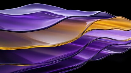 Fototapeta premium Overlapping glass layers in translucent purple and yellow gradients, forming a mesmerizing abstract flow across a sleek, black background.