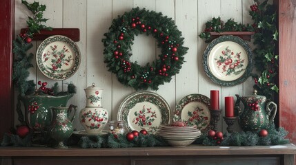 Festive Holiday Table Decor with Greenery and Ornaments