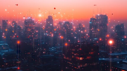Fototapeta premium Vibrant Urban Landscape with Dazzling Lights at Dusk