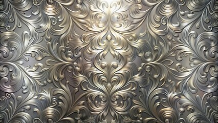Ornate Silver Embossed Floral Pattern with a Glimmering Light Source