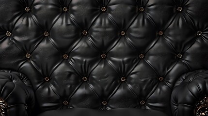 Naklejka premium A close-up of a luxurious black tufted leather chair with decorative elements.