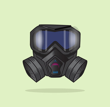 black gas mask with blue lenses clip art preview