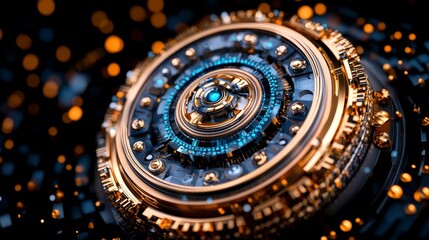 Obraz premium Futuristic Technology Design Abstract Gear Mechanism with Glowing Blue Core
