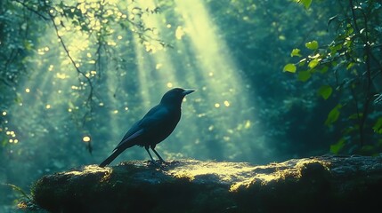 Fototapeta premium Bird watching in nature forest wildlife sunlight silhouette