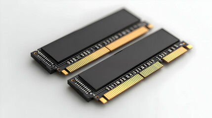 Two Black RAM Sticks on White Background - Realistic Image