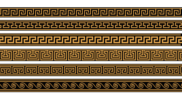 Naklejki Seamless Greek classic ornament and pattern for border and frame vector set