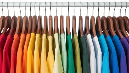 colorful t-shirts on a white background