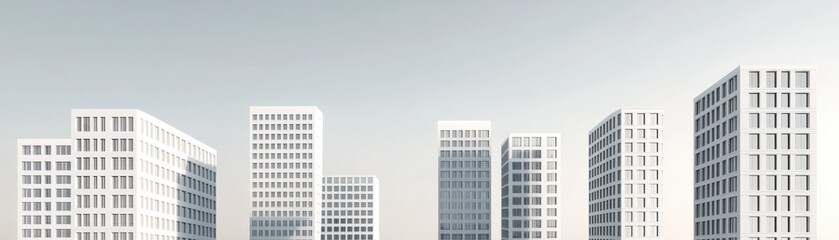 Fototapeta premium Modern city skyline with sleek buildings and clear blue sky.