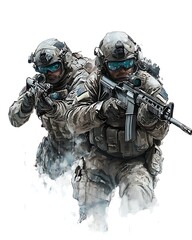 Fototapeta premium Two Soldiers in Tactical Gear with Rifles